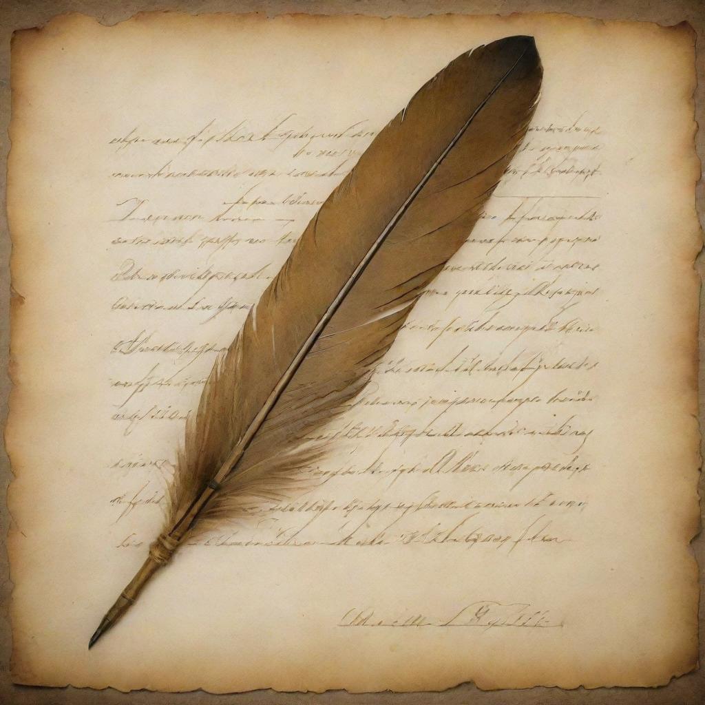 An antiquated, yellowed piece of parchment, adorned with beautifully formed, ink feather pen written letters, reflecting pre-industrial era sentiments and artistry