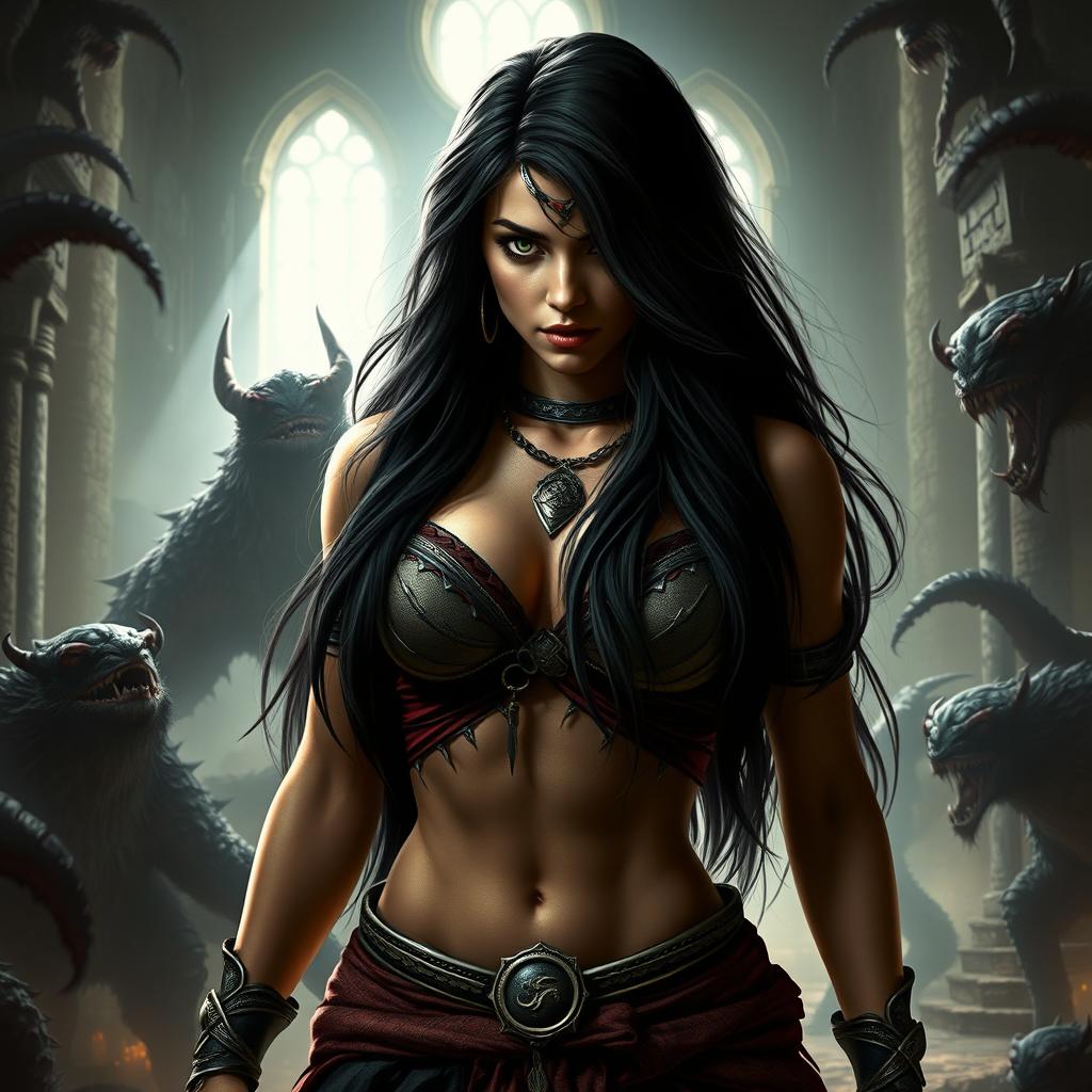 A dramatic portrayal of Kaileena, the Empress of Time from 'Prince of Persia: Warrior Within', depicted in a powerful fantasy scene