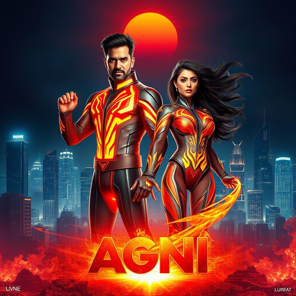 A stunning cinematic sci-fi futuristic action film poster titled 'AGNI'