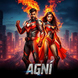 A visually captivating cinematic sci-fi futuristic action film poster titled 'AGNI'