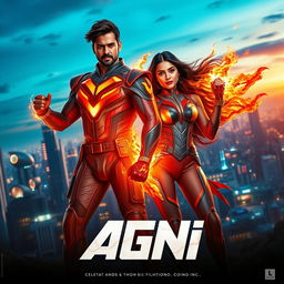 A visually captivating cinematic sci-fi futuristic action film poster titled 'AGNI'