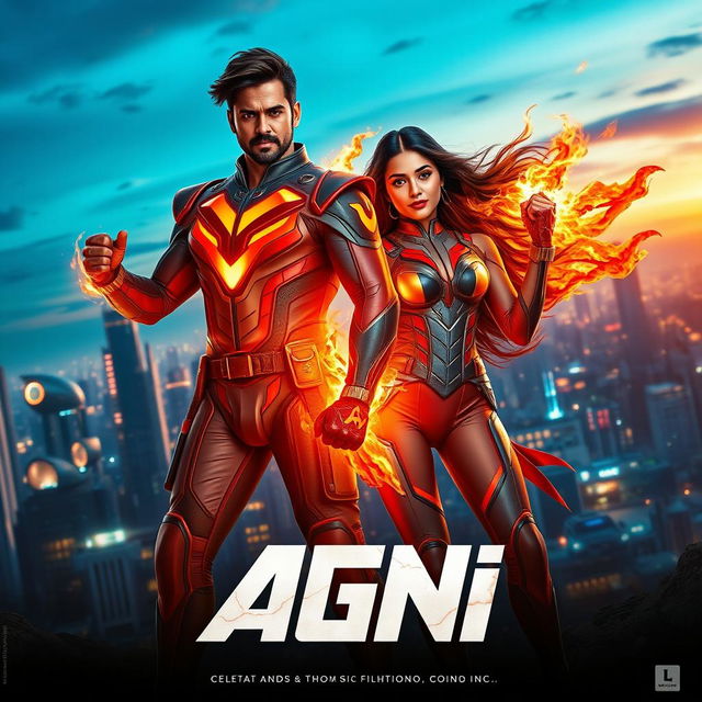 A visually captivating cinematic sci-fi futuristic action film poster titled 'AGNI'