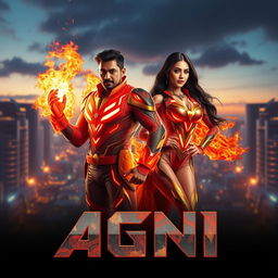 A visually captivating cinematic sci-fi futuristic action film poster titled 'AGNI'