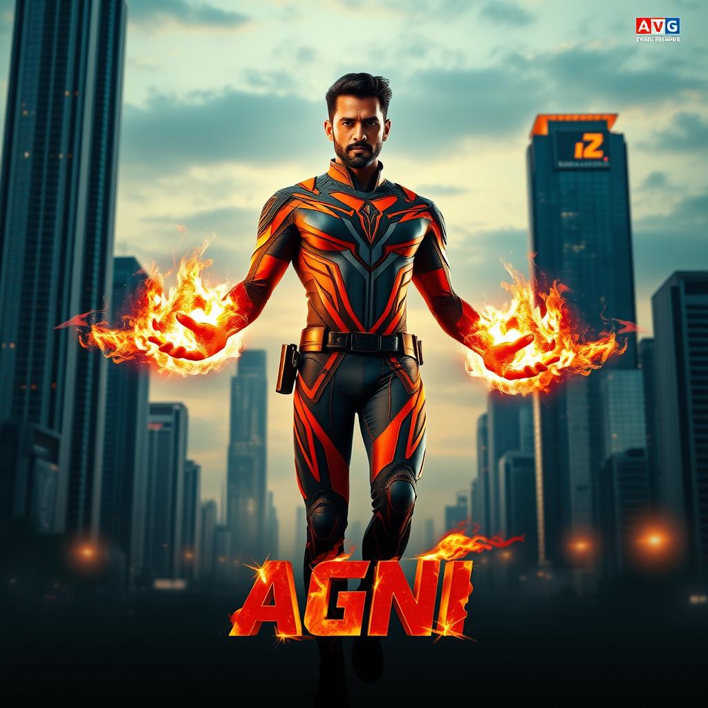 An impressive cinematic sci-fi futuristic action film poster titled 'AGNI'