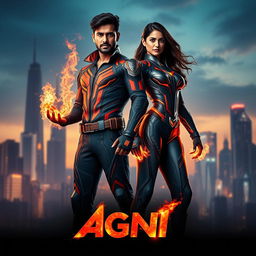 An impressive cinematic sci-fi futuristic action film poster titled 'AGNI'