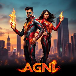 An impressive cinematic sci-fi futuristic action film poster titled 'AGNI'