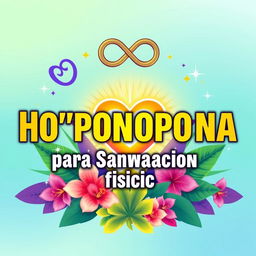 A vibrant and eye-catching YouTube thumbnail titled 'Ho'oponopono para Sanación Física'