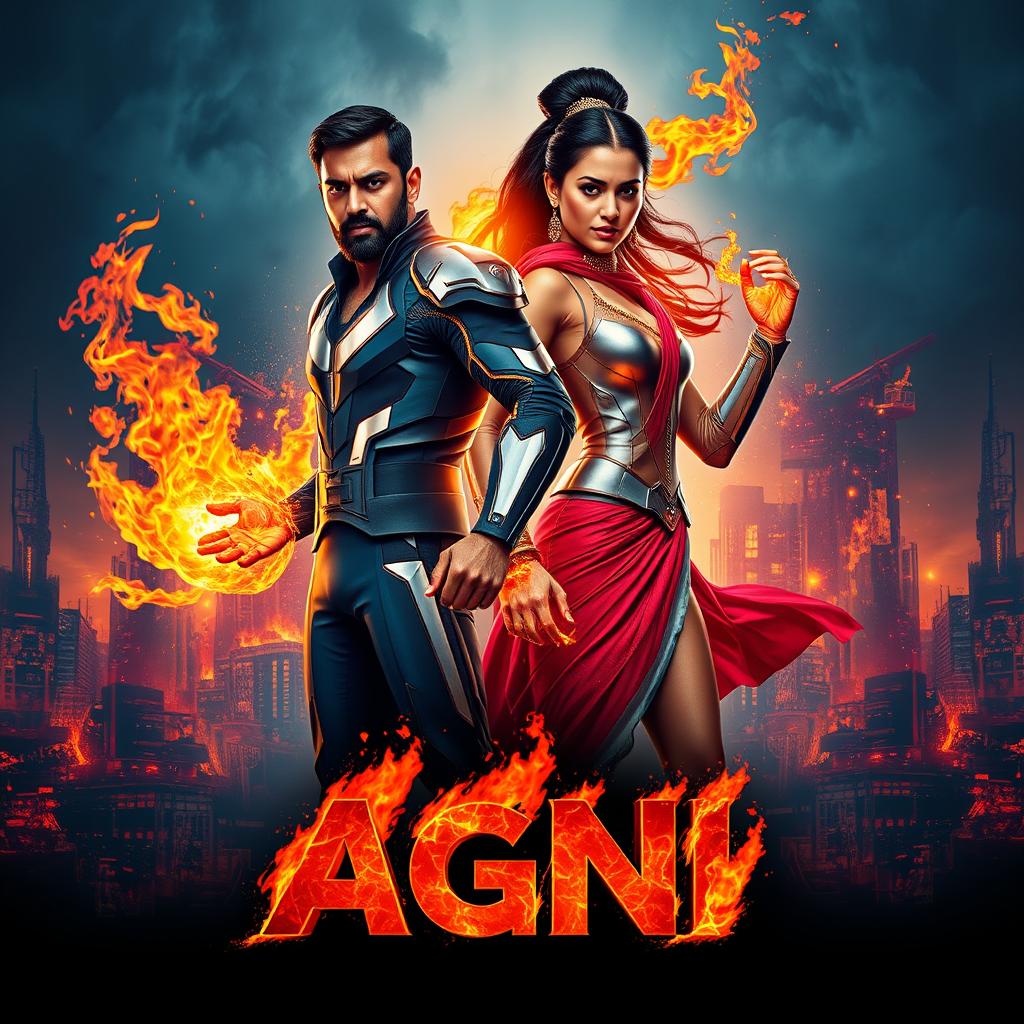 A cinematic sci-fi futuristic action film poster titled 'AGNI'