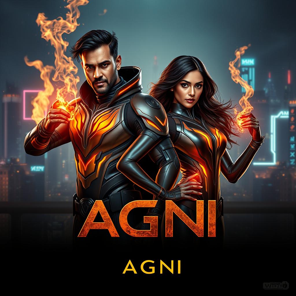 A dynamic and cinematic sci-fi futuristic action film poster titled 'Agni'