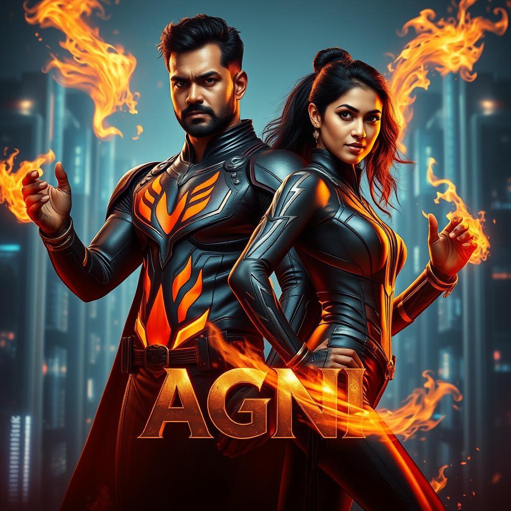 A dynamic and cinematic sci-fi futuristic action film poster titled 'Agni'