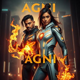 A dynamic and cinematic sci-fi futuristic action film poster titled 'Agni'