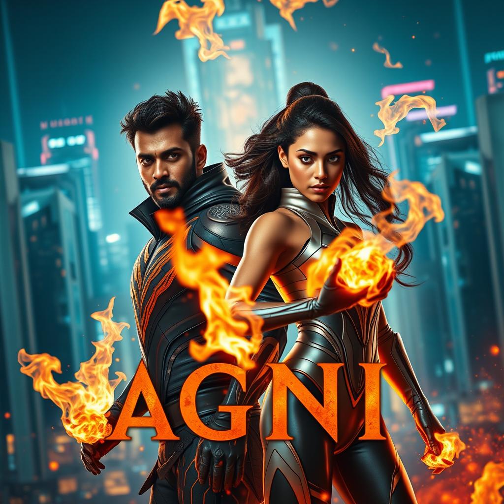 A captivating and striking sci-fi futuristic action film poster titled 'Agni'