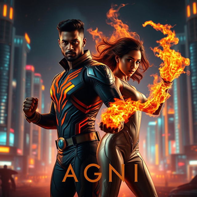 A captivating and striking sci-fi futuristic action film poster titled 'Agni'