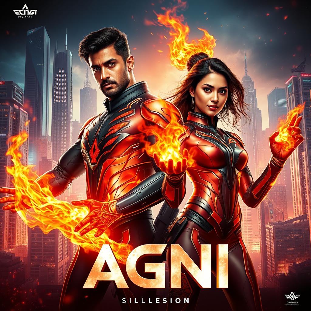 An electrifying and visually stunning sci-fi action film poster titled 'Agni'