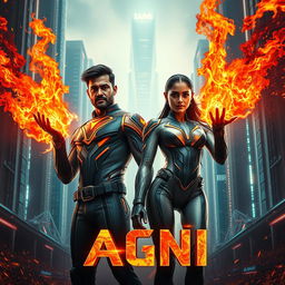 An electrifying and visually stunning sci-fi action film poster titled 'Agni'