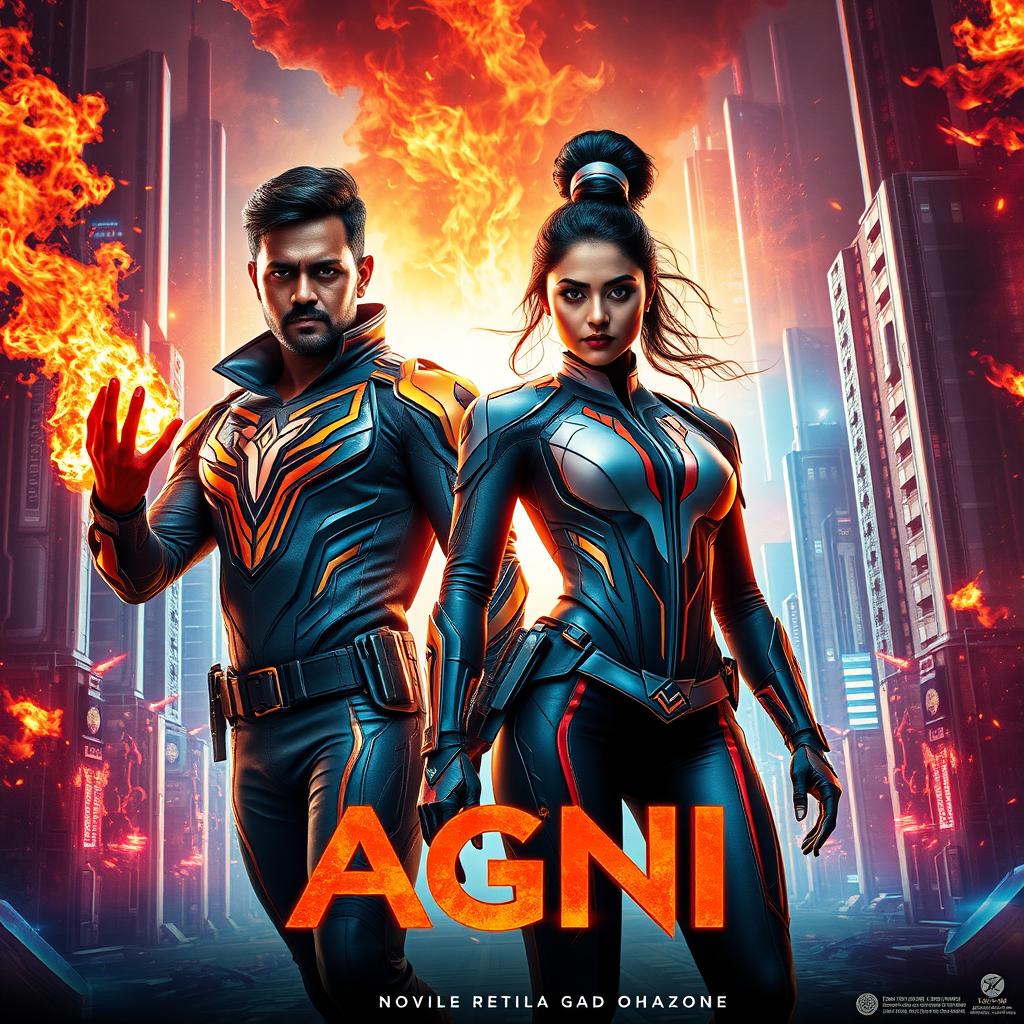 An electrifying and visually stunning sci-fi action film poster titled 'Agni'