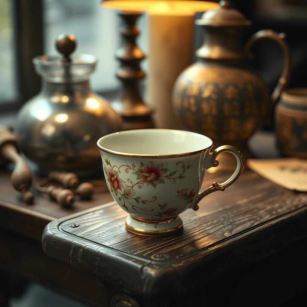 A delicate, hand-painted Oriental-style espresso cup, featuring intricate floral patterns and subtle gold accents