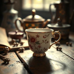 A delicate, hand-painted Oriental-style espresso cup, featuring intricate floral patterns and subtle gold accents