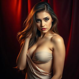 A highly attractive and alluring woman posed confidently against a sultry background