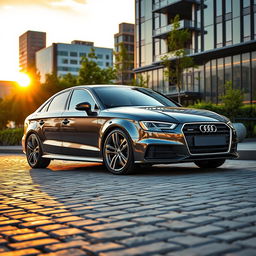 A stunning Audi A3 sedan in a sleek, modern urban setting