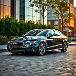 A stunning Audi A3 sedan in a sleek, modern urban setting