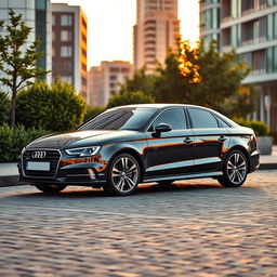 A stunning Audi A3 sedan in a sleek, modern urban setting