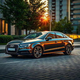 A stunning Audi A3 sedan in a sleek, modern urban setting