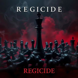 A movie poster titled 'Regicide' featuring a dramatic chessboard scene with a prominent black queen piece standing defiantly in the center