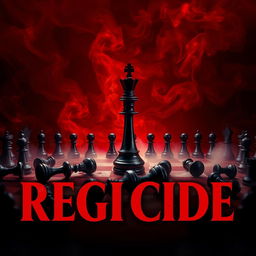 A movie poster titled 'Regicide' featuring a dramatic chessboard scene with a prominent black queen piece standing defiantly in the center