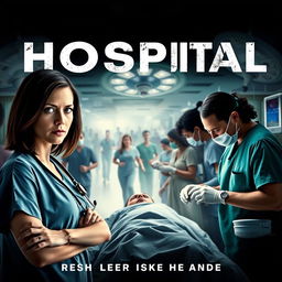 A dramatic hospital movie poster featuring a bustling emergency room scene