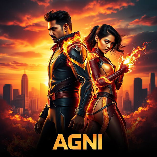 A dramatic and cinematic sci-fi futuristic action film poster titled 'AGNI'