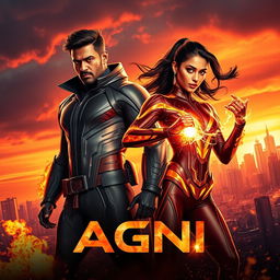 A dramatic and cinematic sci-fi futuristic action film poster titled 'AGNI'