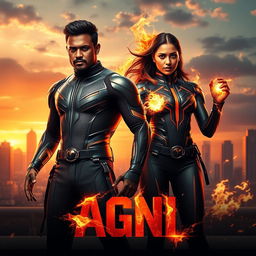 A dramatic and cinematic sci-fi futuristic action film poster titled 'AGNI'