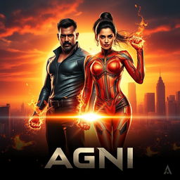 A dramatic and cinematic sci-fi futuristic action film poster titled 'AGNI'