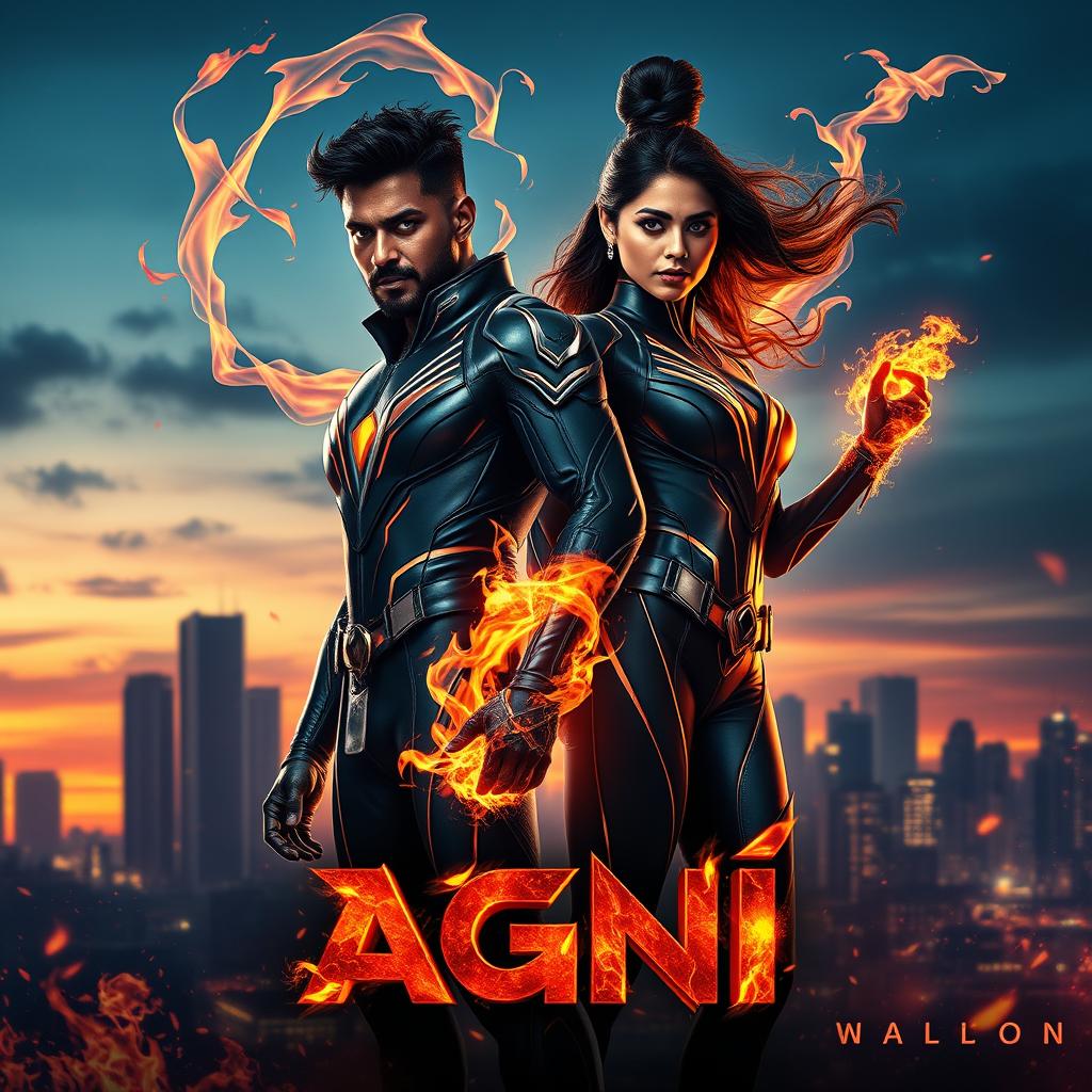 A striking cinematic sci-fi futuristic action film poster titled 'AGNI'