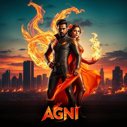 A striking cinematic sci-fi futuristic action film poster titled 'AGNI'