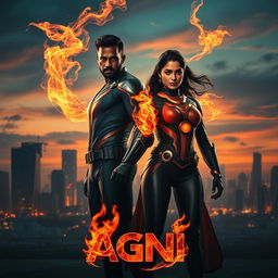 A striking cinematic sci-fi futuristic action film poster titled 'AGNI'