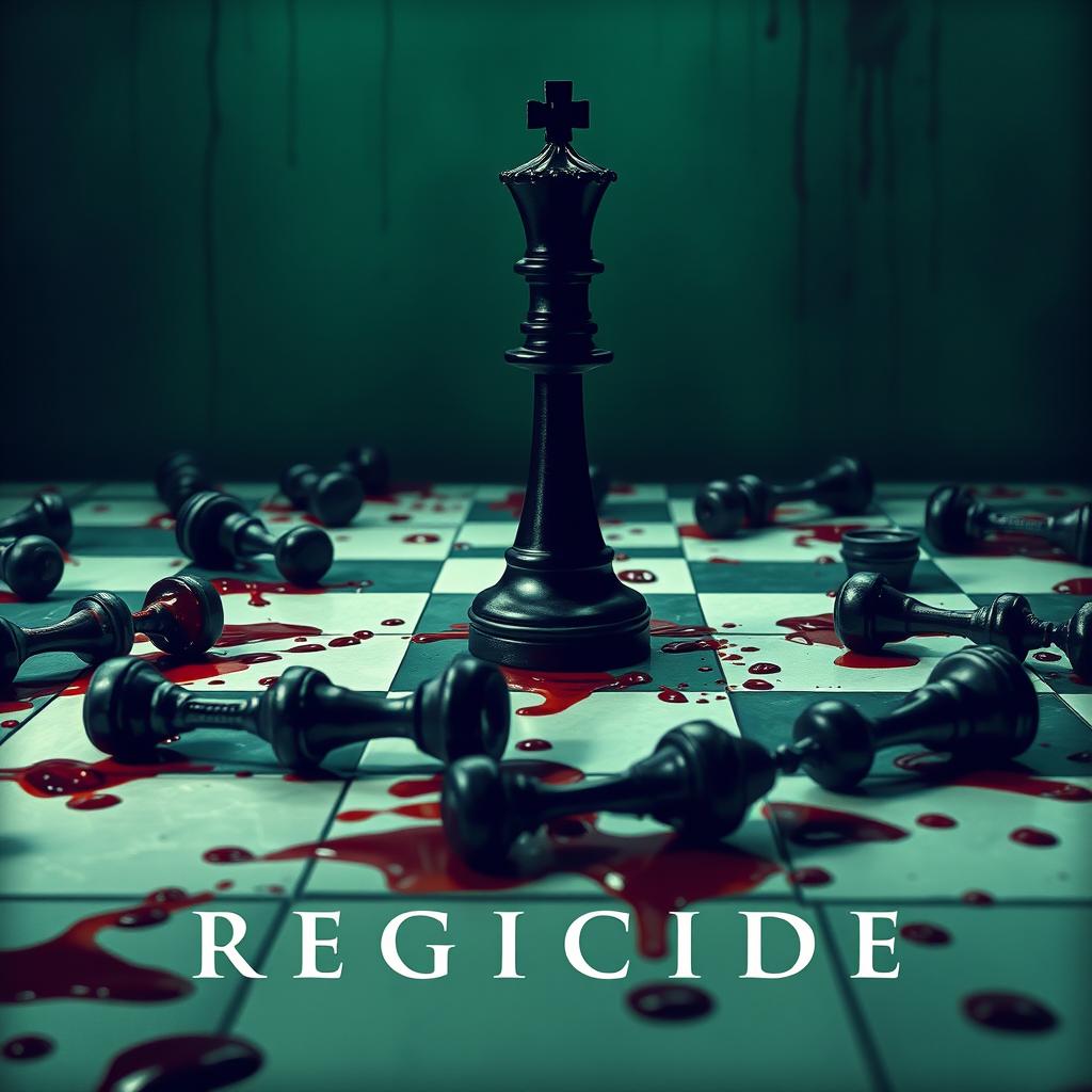 The movie cover for 'REGICIDE' features a surreal chessboard in disturbing shades of green and white, reminiscent of another world