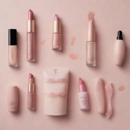 An elegant collection of makeup products, each thoughtfully designed with ballet motifs such as ballerina silhouettes, pointe shoes, and tutus.