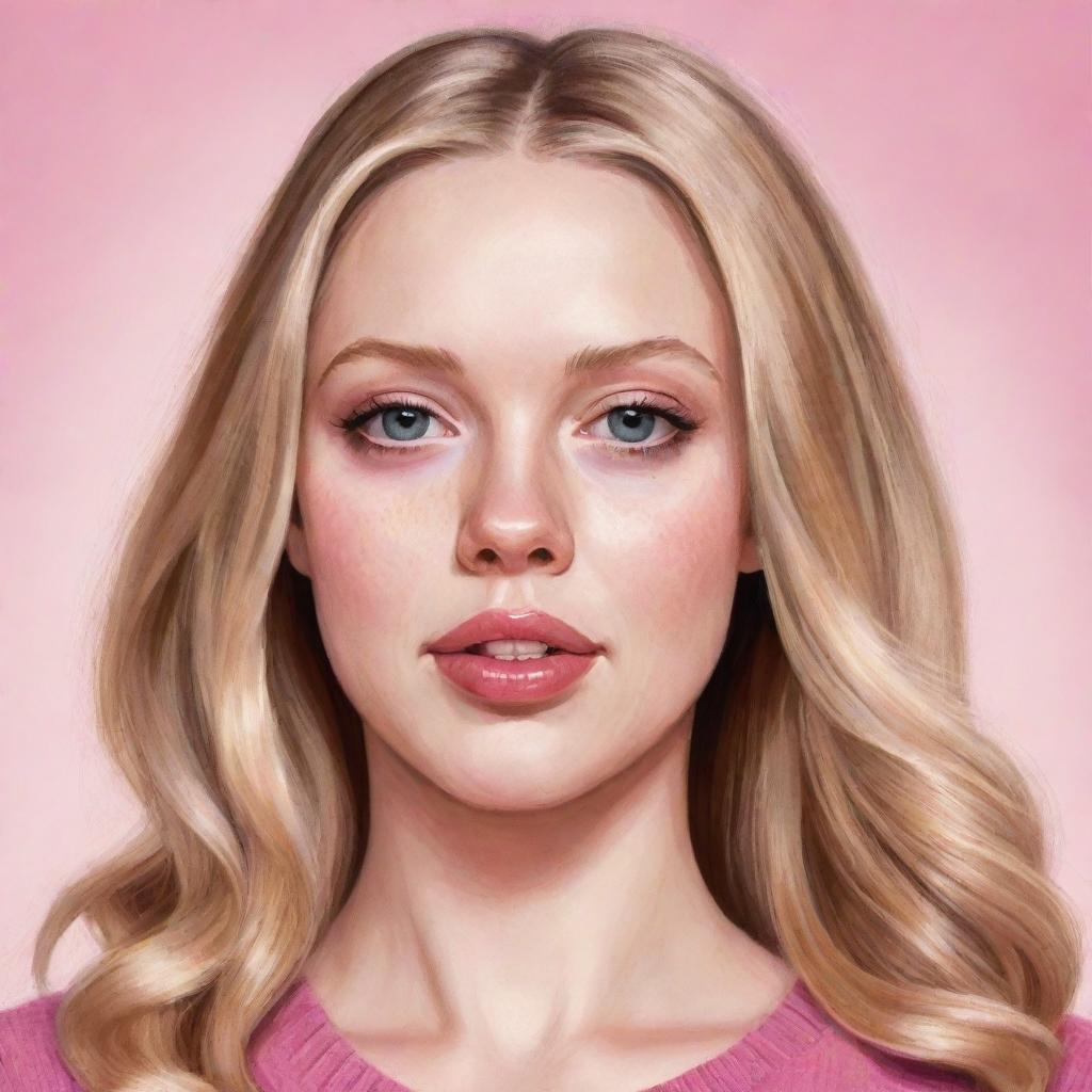 An illustrated rendition of the character Regina George from the movie 'Mean Girls', but portrayed by actress Amanda Seyfried, showcasing her unique features and blonde hair.