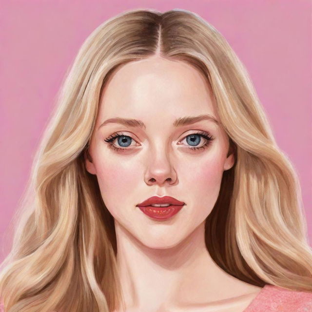 An illustrated rendition of the character Regina George from the movie 'Mean Girls', but portrayed by actress Amanda Seyfried, showcasing her unique features and blonde hair.