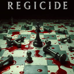 The movie cover of REGICIDE features an unsettling chessboard in disturbing shades of green and white, reminiscent of another world