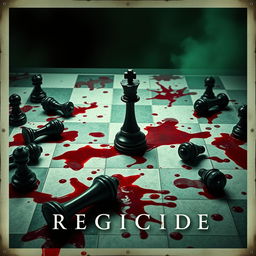 The movie cover of REGICIDE features an unsettling chessboard in disturbing shades of green and white, reminiscent of another world