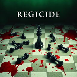 The movie cover of REGICIDE features an unsettling chessboard in disturbing shades of green and white, reminiscent of another world