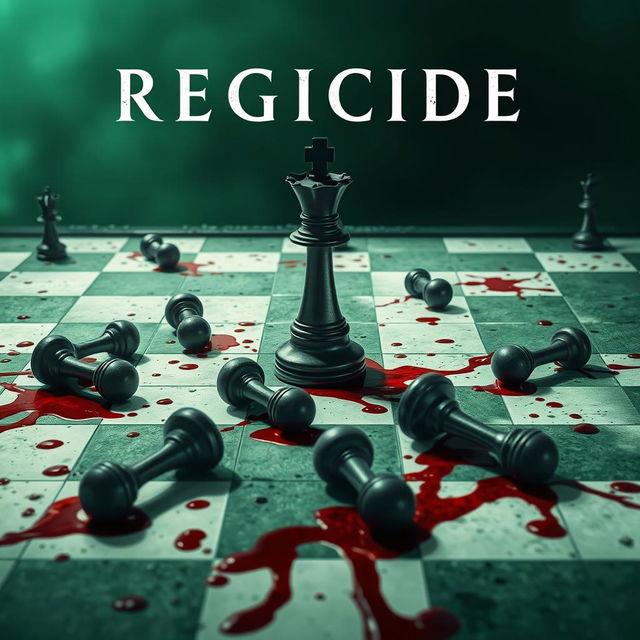 The movie cover of REGICIDE features an unsettling chessboard in disturbing shades of green and white, reminiscent of another world