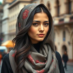 A beautiful Russian girl wearing a stylish hijab, showcasing her unique blend of cultural attire