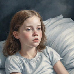 Illustration of a young girl, visibly distressed, dreaming about a mysterious white lady that she encounters.