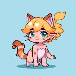 A pixel art representation of a human-cat hybrid character, displaying a whimsical and fantastical appearance