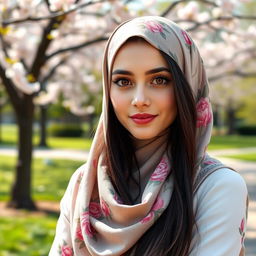 An elegant Russian girl wearing a stylish hijab, exuding grace and confidence