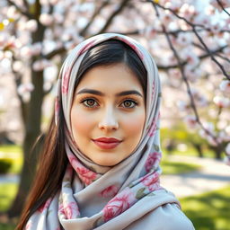 An elegant Russian girl wearing a stylish hijab, exuding grace and confidence